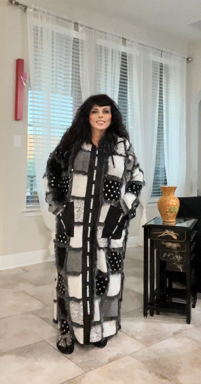 Dorares Patchwork Long Coat Sz 18/1 Made in Turkey – See Description (Flaw)