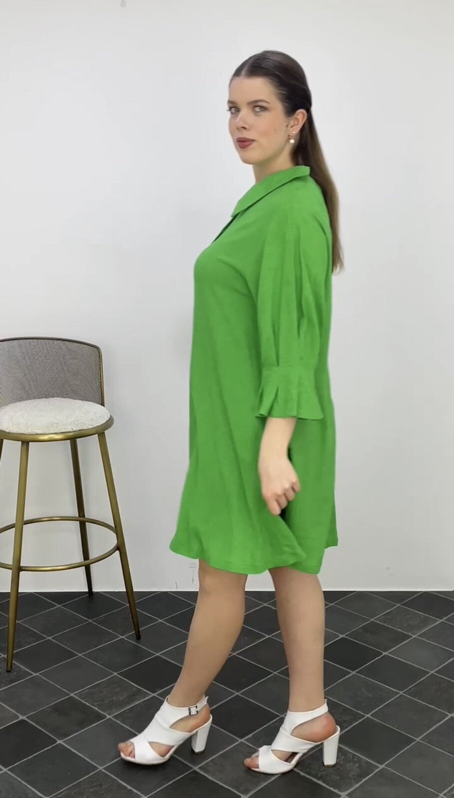 Darkwin Green Button-Down Dress Sz 18/1 Made in Turkey – Flared Fit