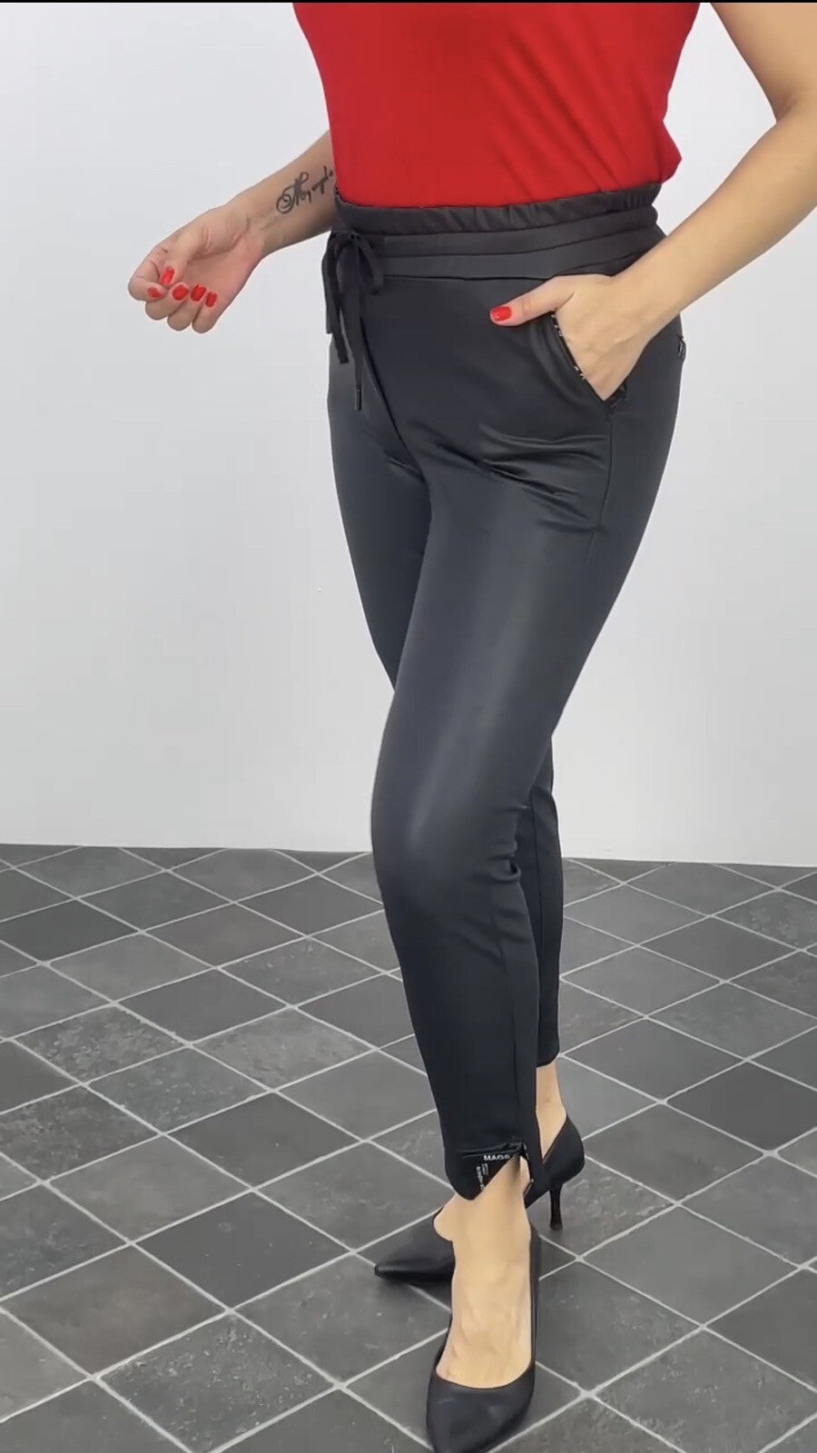 Mags Eco Leather Pants Sz 14/46 Black Slim Fit Stretch Made In Turkey