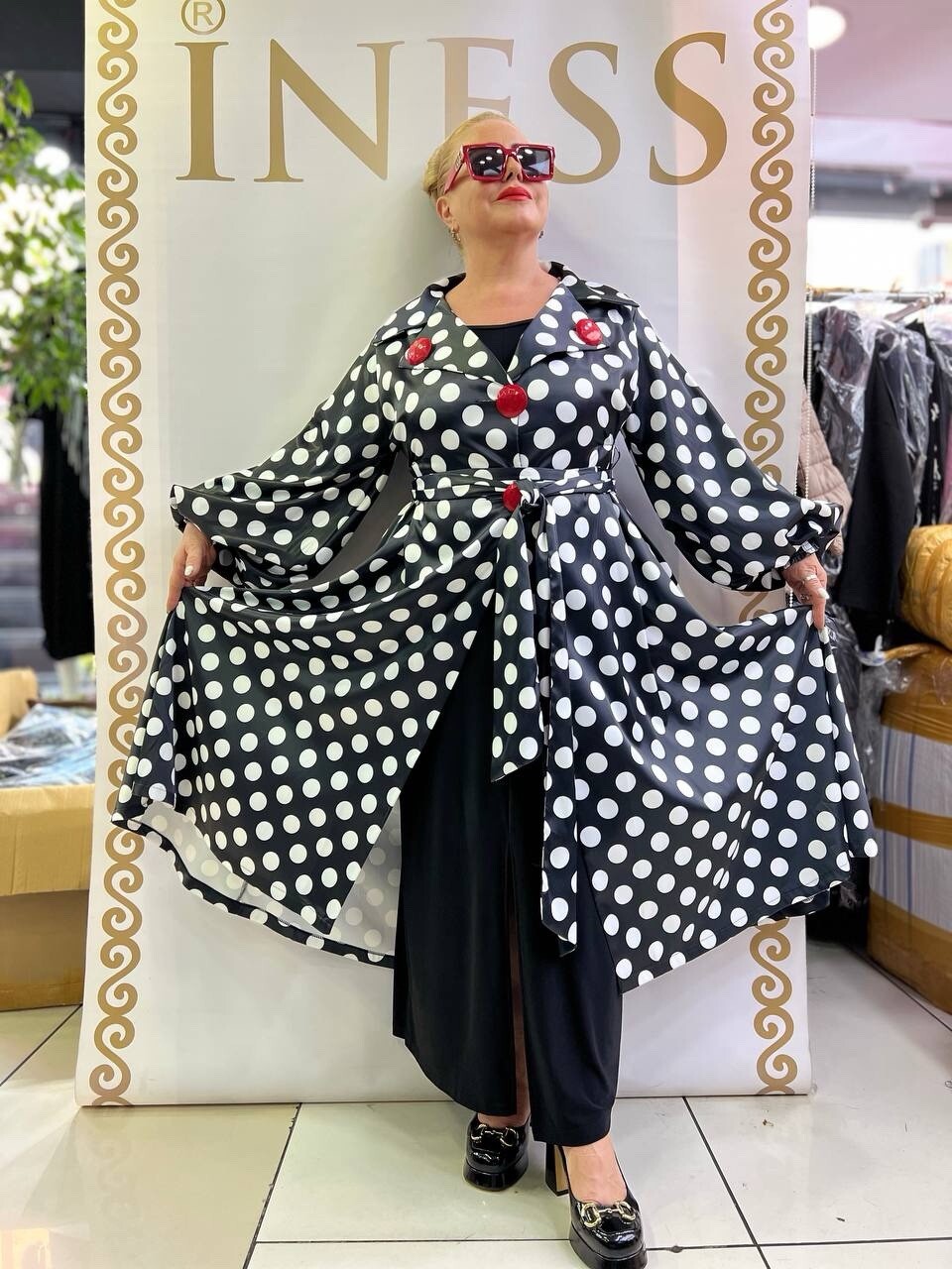 Carrillo 2 Pc Black Polka Dot Dress Set Sz 20/54 Plus Size Made In Turkey