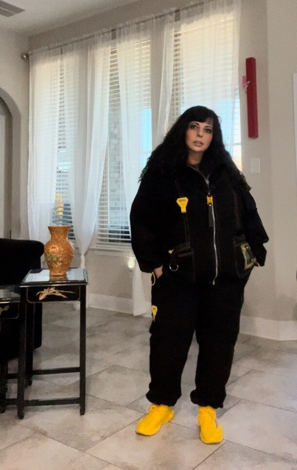 Selly 2 Pcs Suit, Black & Yellow Zip Jacket & Pants, Sz 22/52, Made In Turkey