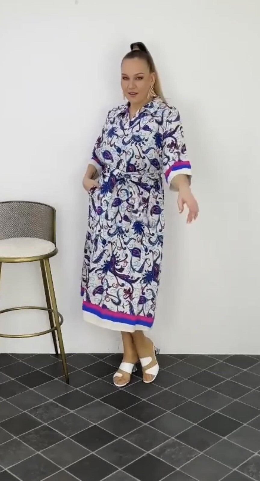 Darkwin Plus Size Boho Maxi Shirt Dress, Sz18/1, Turkish Fashion