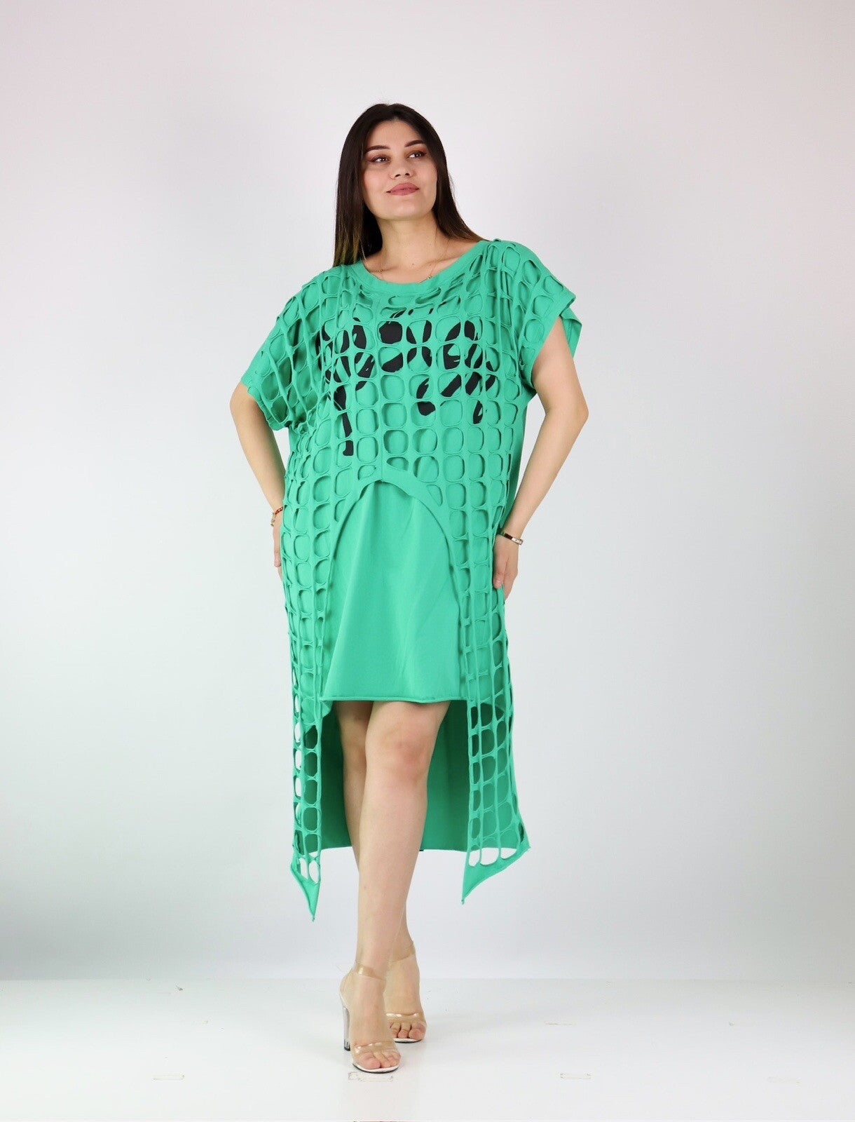 Bukezy Oversized Mesh Layered Dress Sz S Made In Turkey
