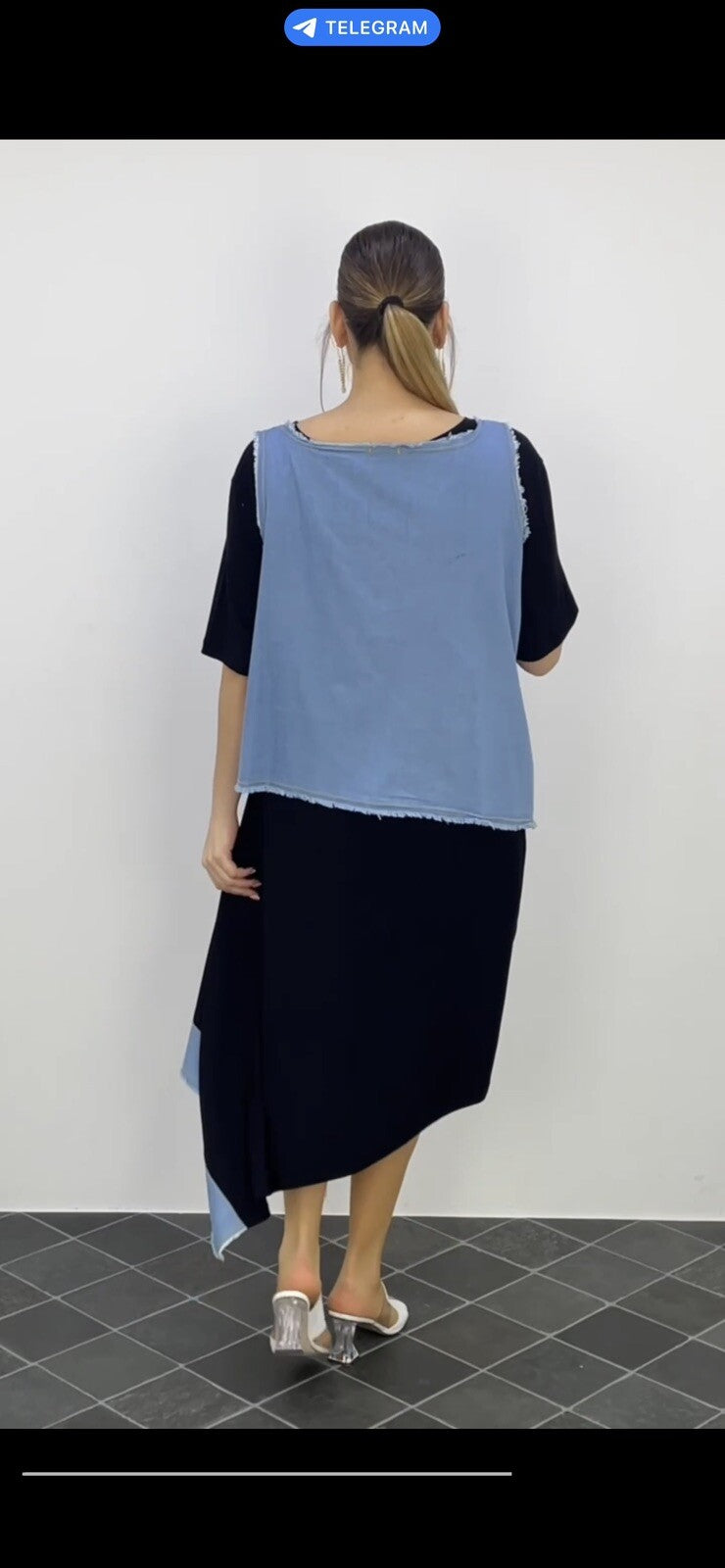 LaVelina Asymmetrical Denim Patch Dress Sz 22/48 Made in Turkey