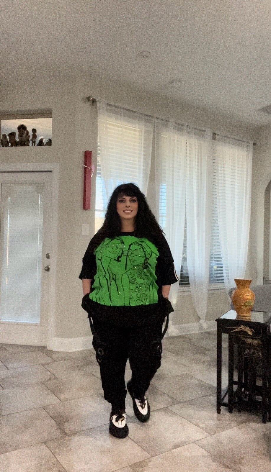 Darkwin Green Graphic Oversized Top Sz 20/2 Made In Turkey