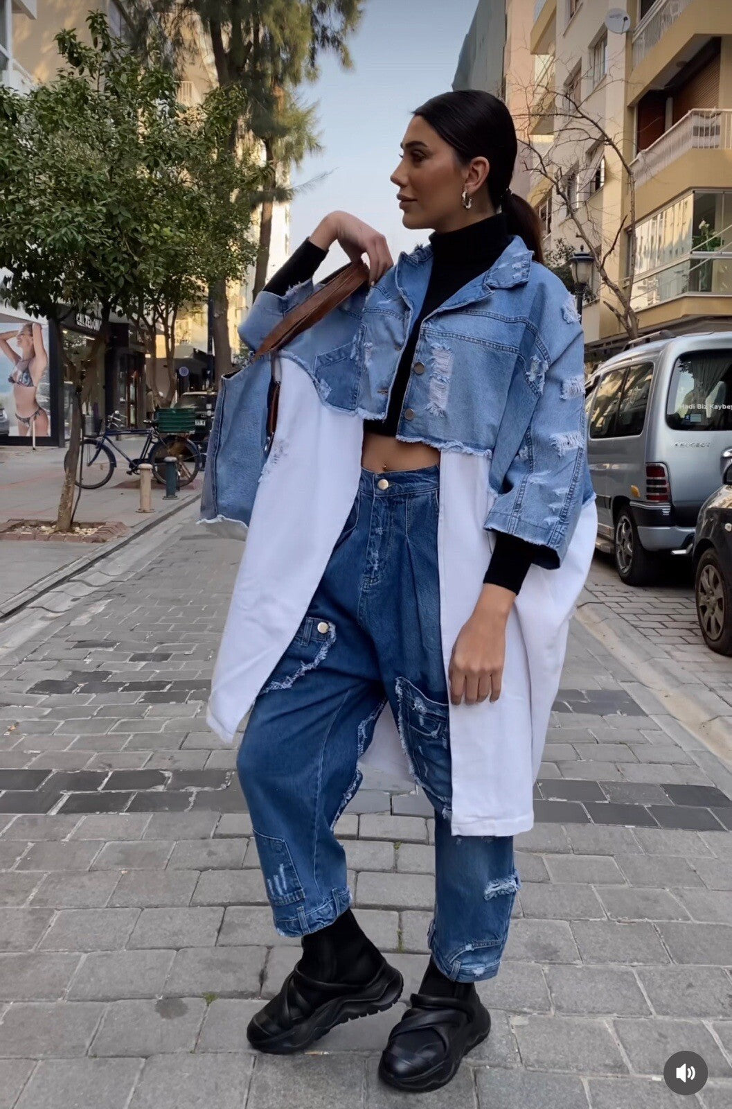 H4 Oversized Jean Jacket, One Size. Made In Turkey