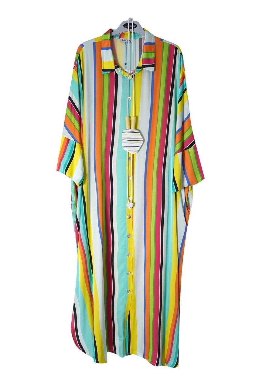 Darkwin Gorgeous Multicolor Striped Maxi Dress Sz 24/2 Made In Turkey