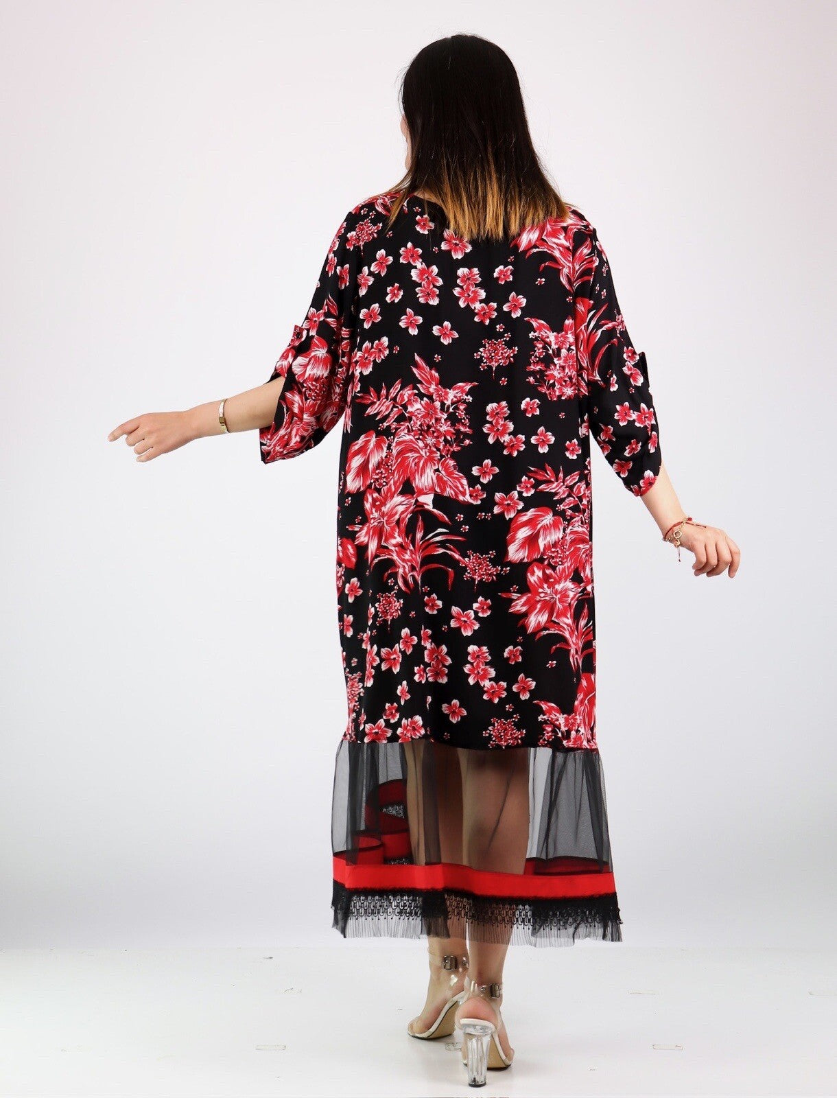 SALE!!!!! Darkwin Oversized Floral Mesh Hem Dress Sz 22-24/2 Made in Turkey