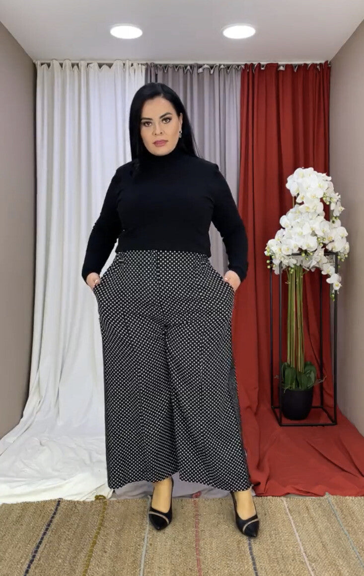 Darkwin Wide Leg Polka Dot Pants Sz 18, Made In Turkey