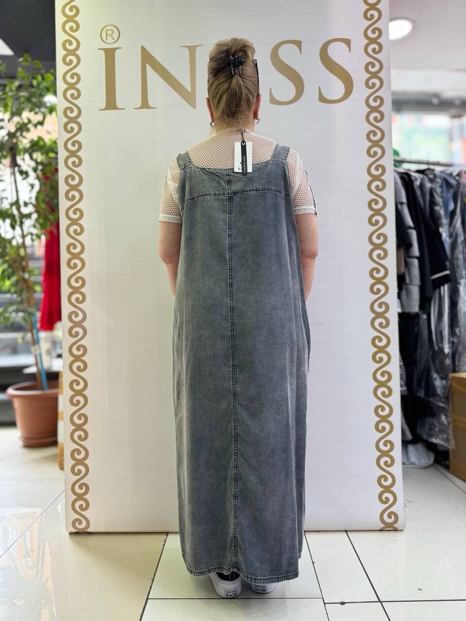 Krik Fashion Denim Overall Dress w/ Mesh Top Sz 16/46 | Made in Turkey
