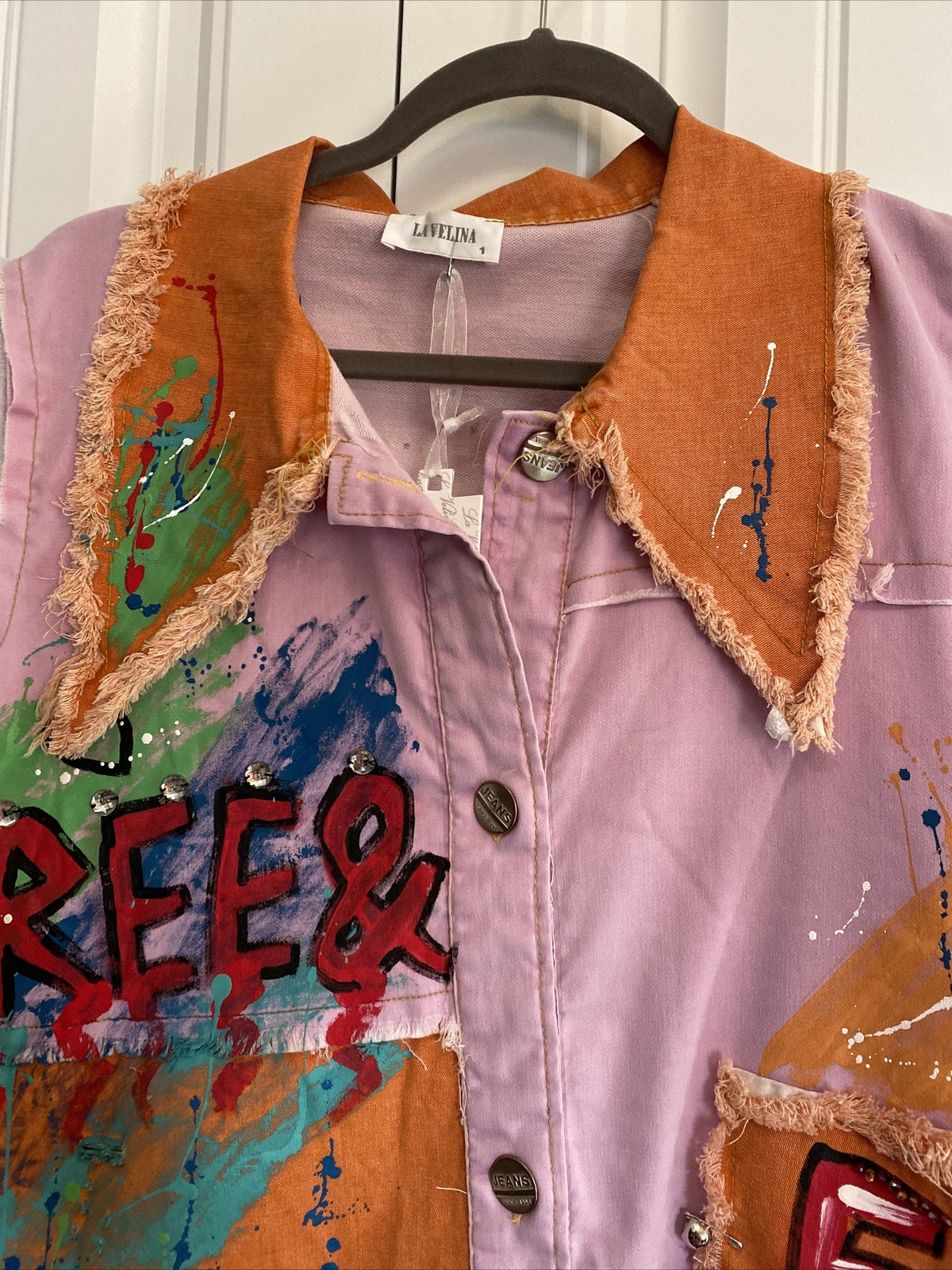 LaVelina Graffiti Art Denim Vest Sz 2X Made In Turkey