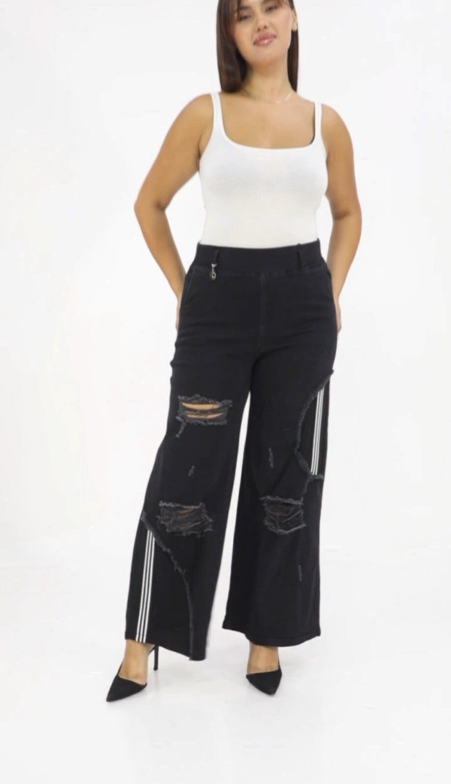 Zanessi Distressed Wide-Leg Jeans Sz 22/56, Made In Turkey