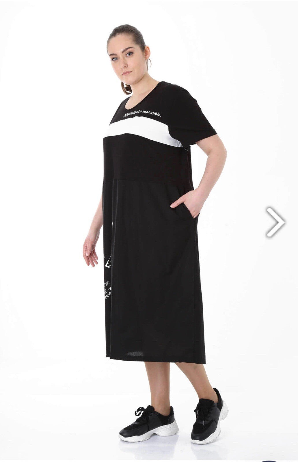 Darkwin Fun Art Dress Sz XL (20) Black White Print Midi Made In Turkey