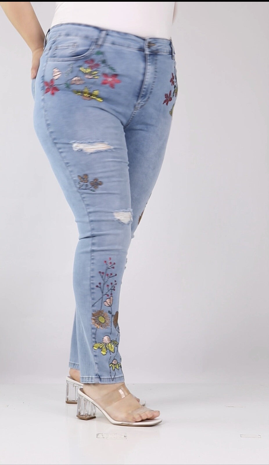 Zanessi Floral Ripped Jeans Sz 24/54 Distressed Embroidered Turkey
