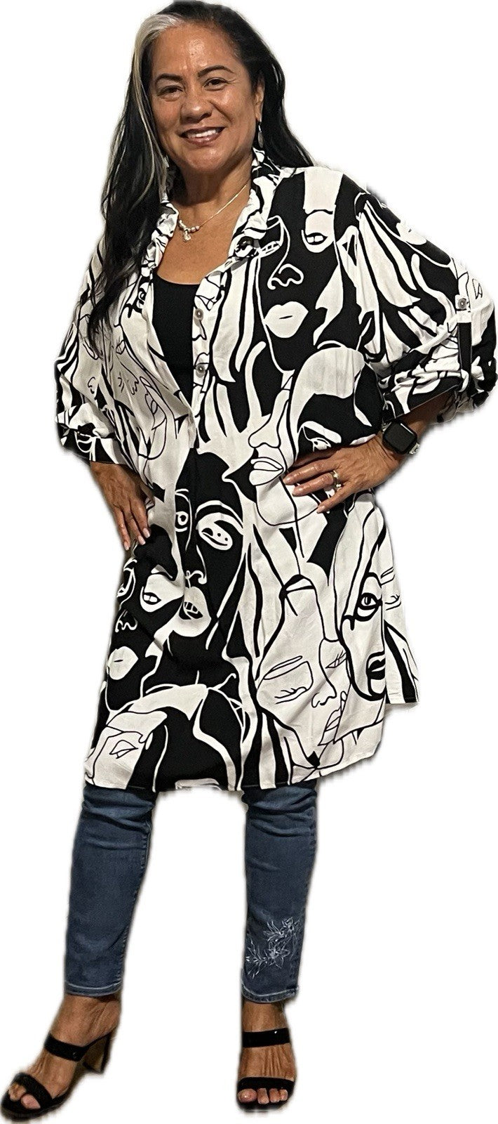 Eseoglu Abstract Face Tunic Dress Sz 22/58 Made in Turkey