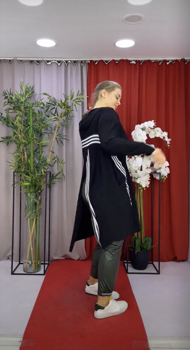 Darkwin Black White Hooded Cardigan XL Street Style Oversized Turkey