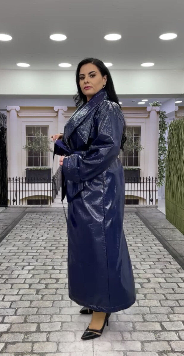Darkwin Eco Leather Brilliant Blue Coat Sz 20 Made in Turkey