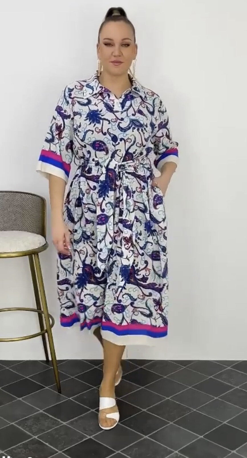Darkwin Plus Size Boho Maxi Shirt Dress, Sz18/1, Turkish Fashion