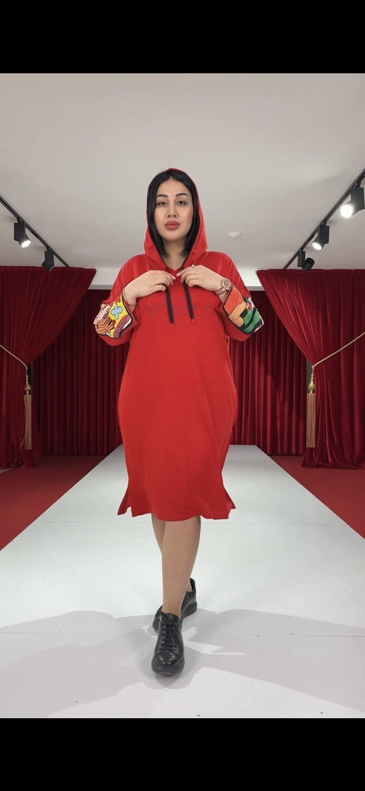 Darkwin Red Hoodie Dress Sz M/16 Streetwear Art Print Turkey