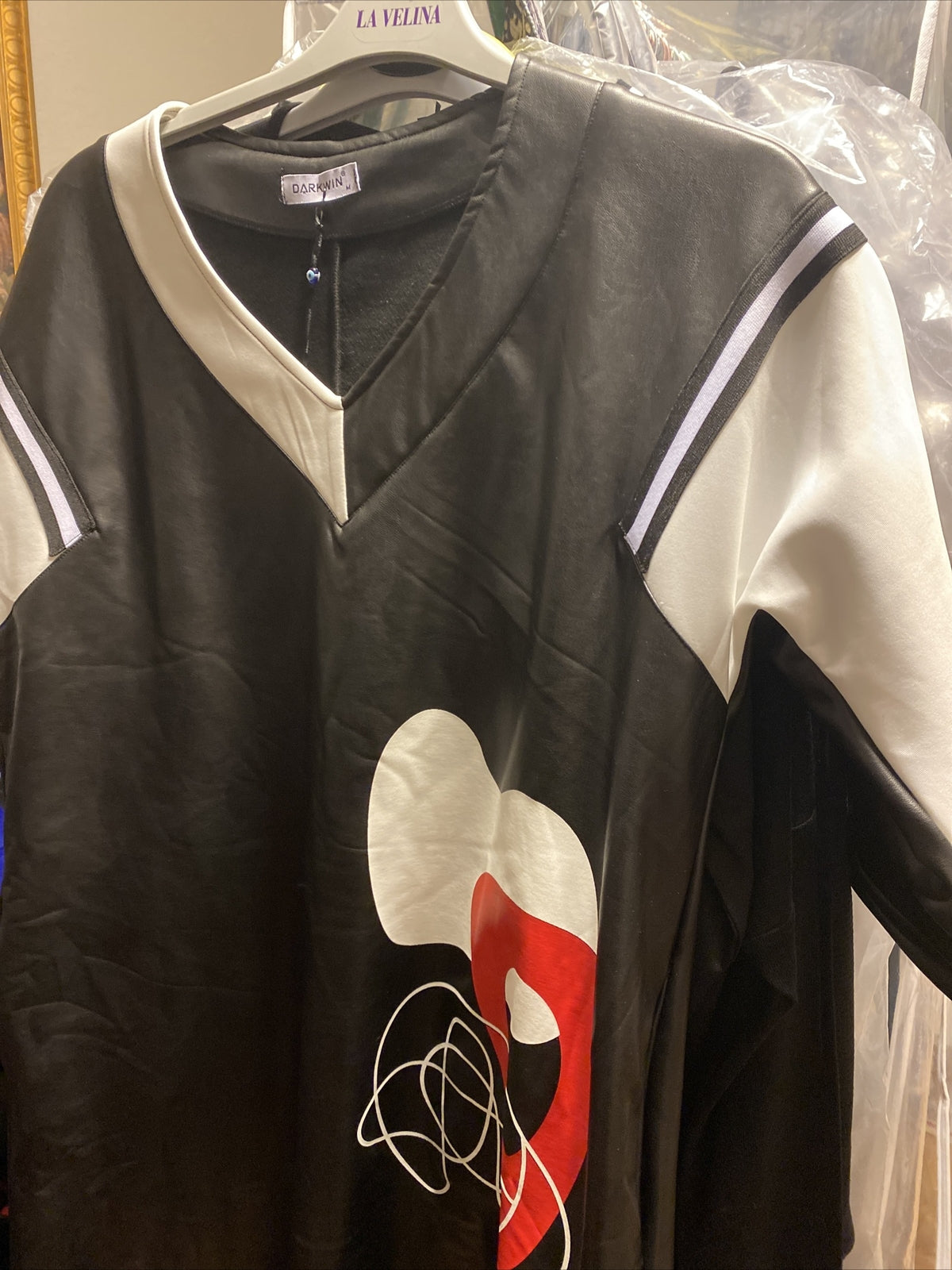 ✨ Darkwin Eco Leather Dress Sz 16-18 Modern Art Design Made In Turkey