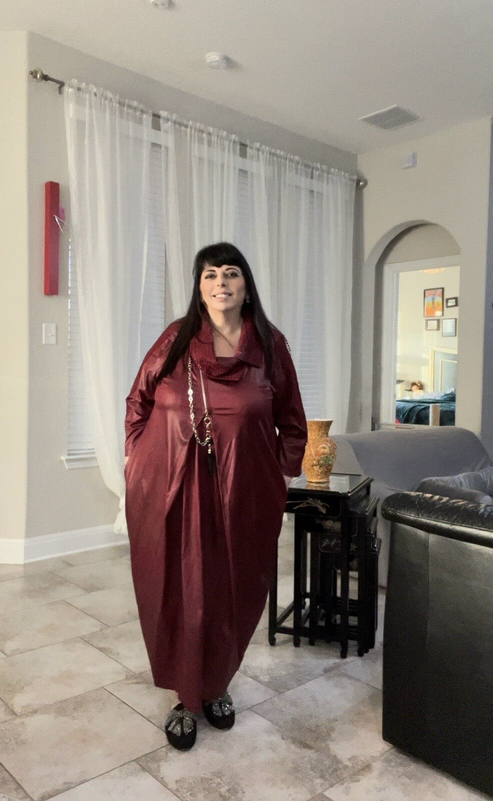 Elegant Burgundy Vestido Dress, Sz 22/2 Made in Turkey