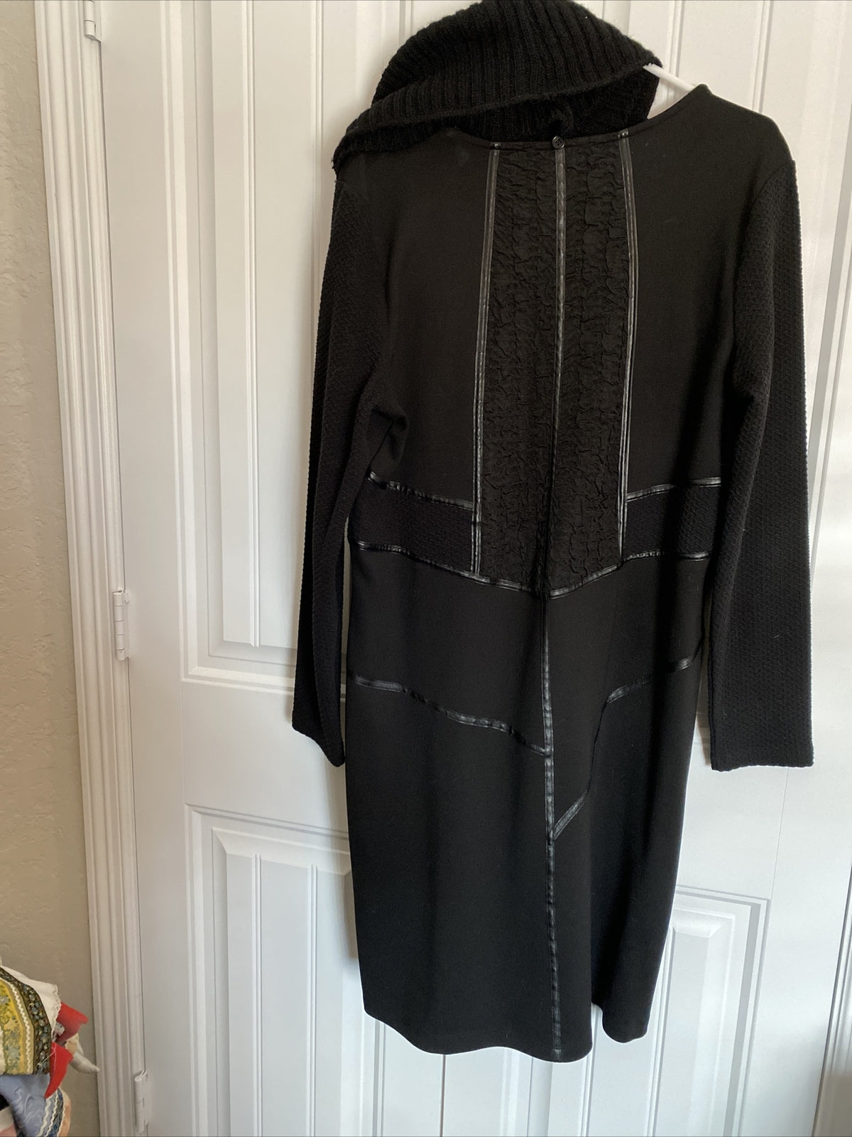 BiBA Black Knit Sweater Dress Sz 16 Cowl Neck Textured Panels Germany