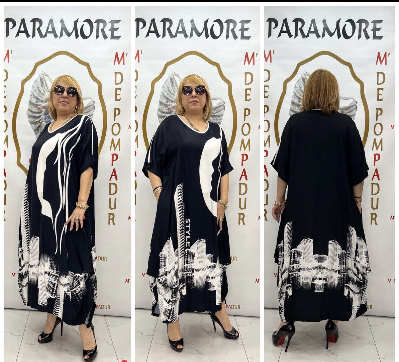 M’De Pompadour Oversized Graphic Dress Sz 24/3 Made in Turkey