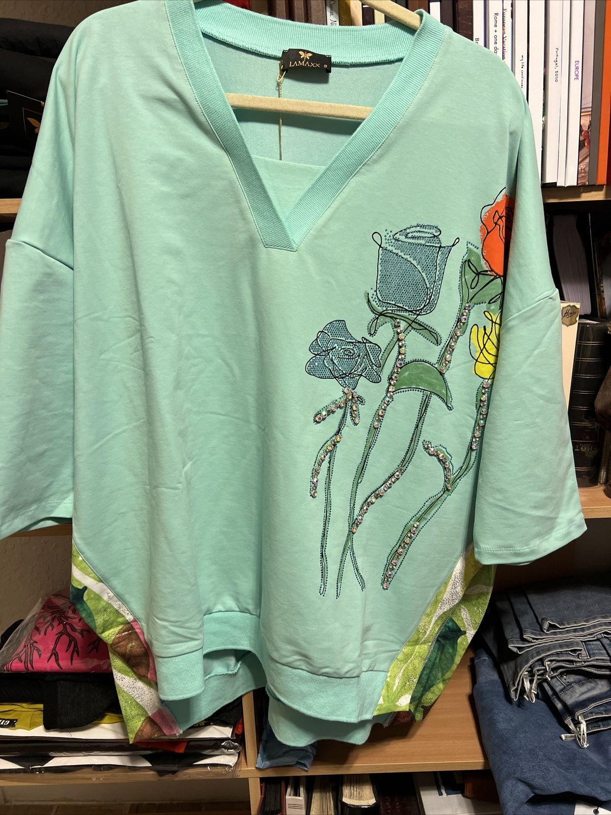 LaMaxx Mint Green Floral High-Low Top Sz 3XL/3 Made In Turkey