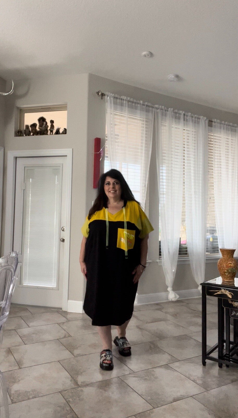Darkwin Oversized Color Block Dress Sz 20/2 Black Yellow Made in Turkey