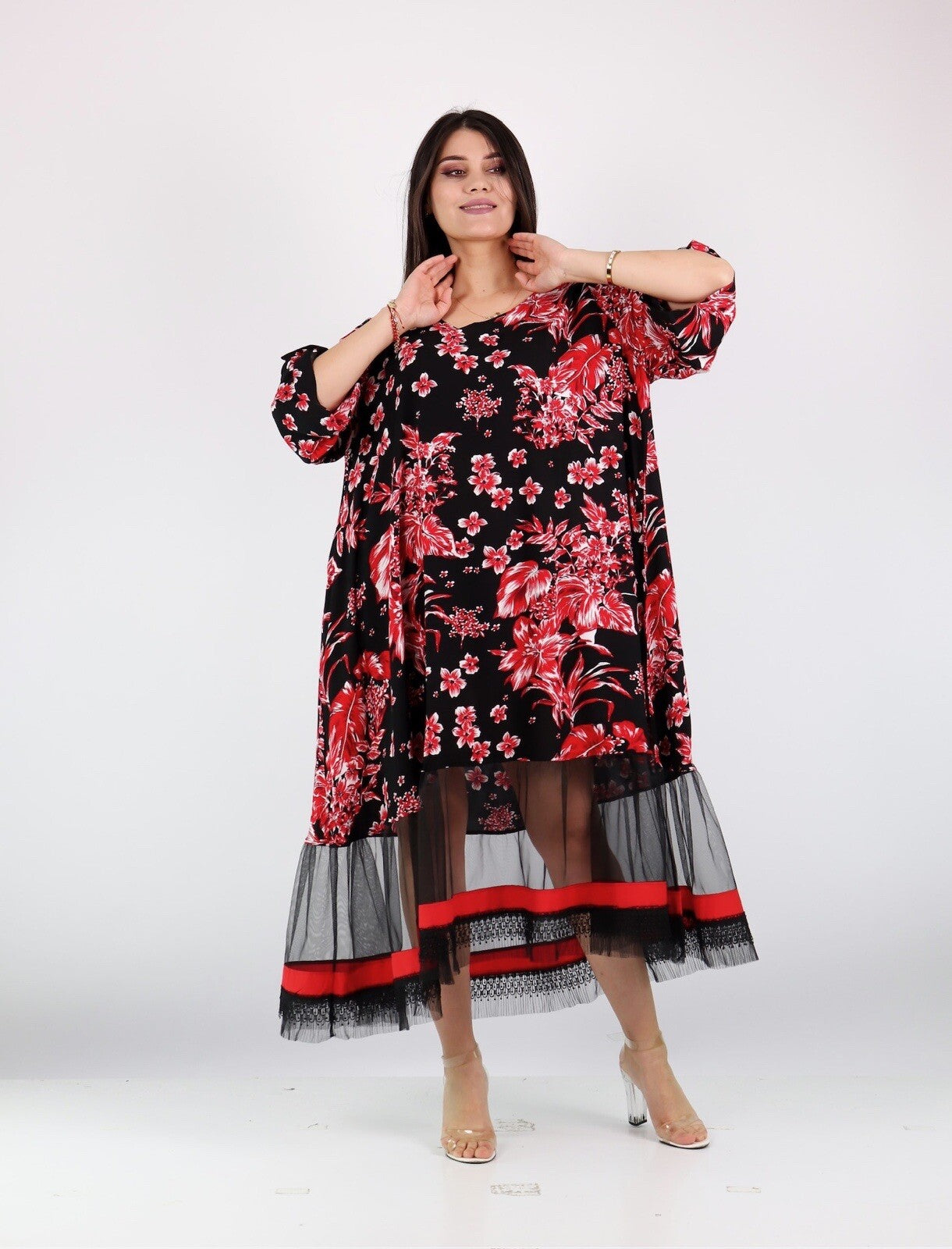 SALE!!!!! Darkwin Oversized Floral Mesh Hem Dress Sz 22-24/2 Made in Turkey