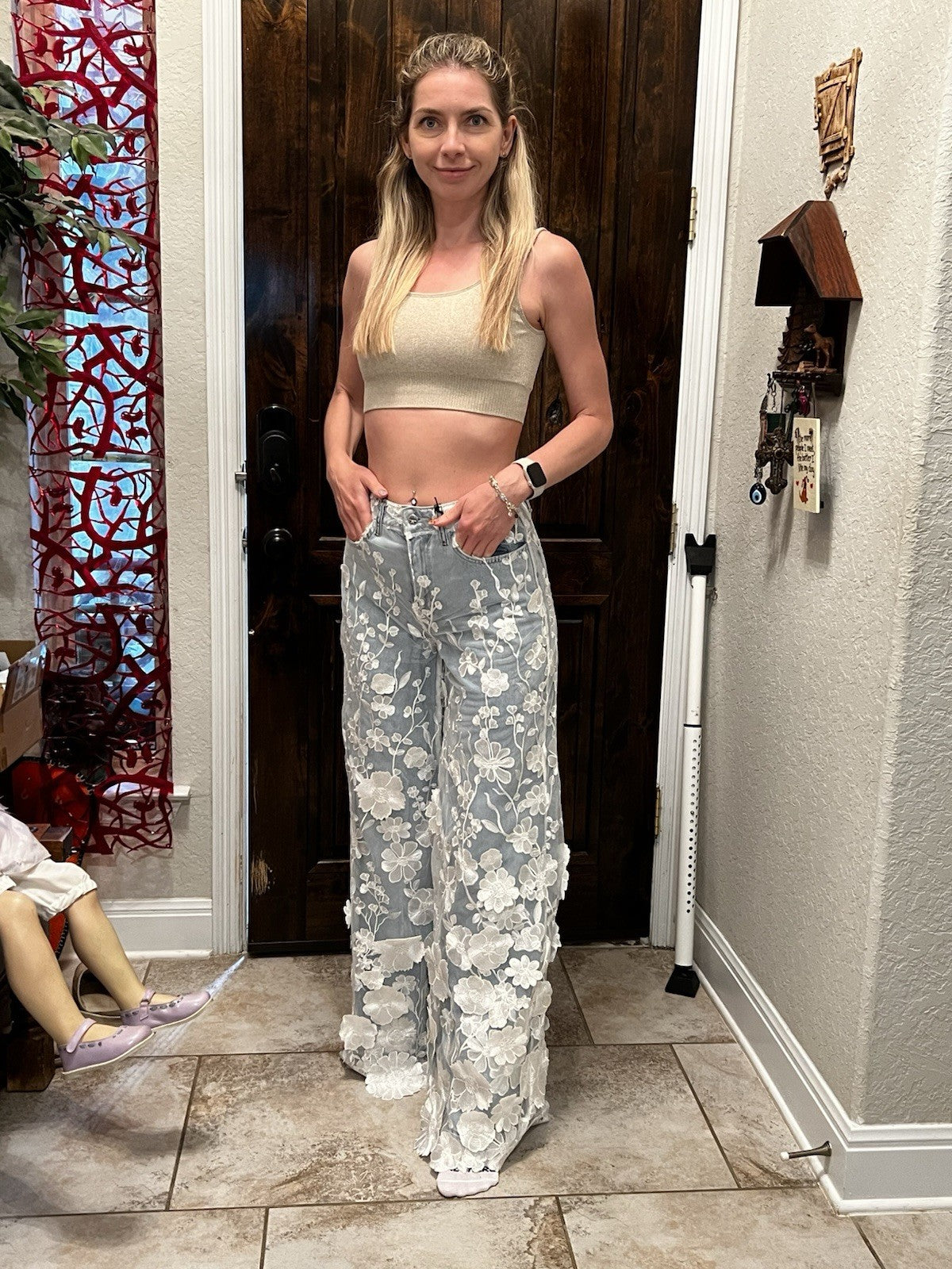 TW3 Women’s Jeans, 3D Floral Wide Leg Denim Pants, Sz S Turkey