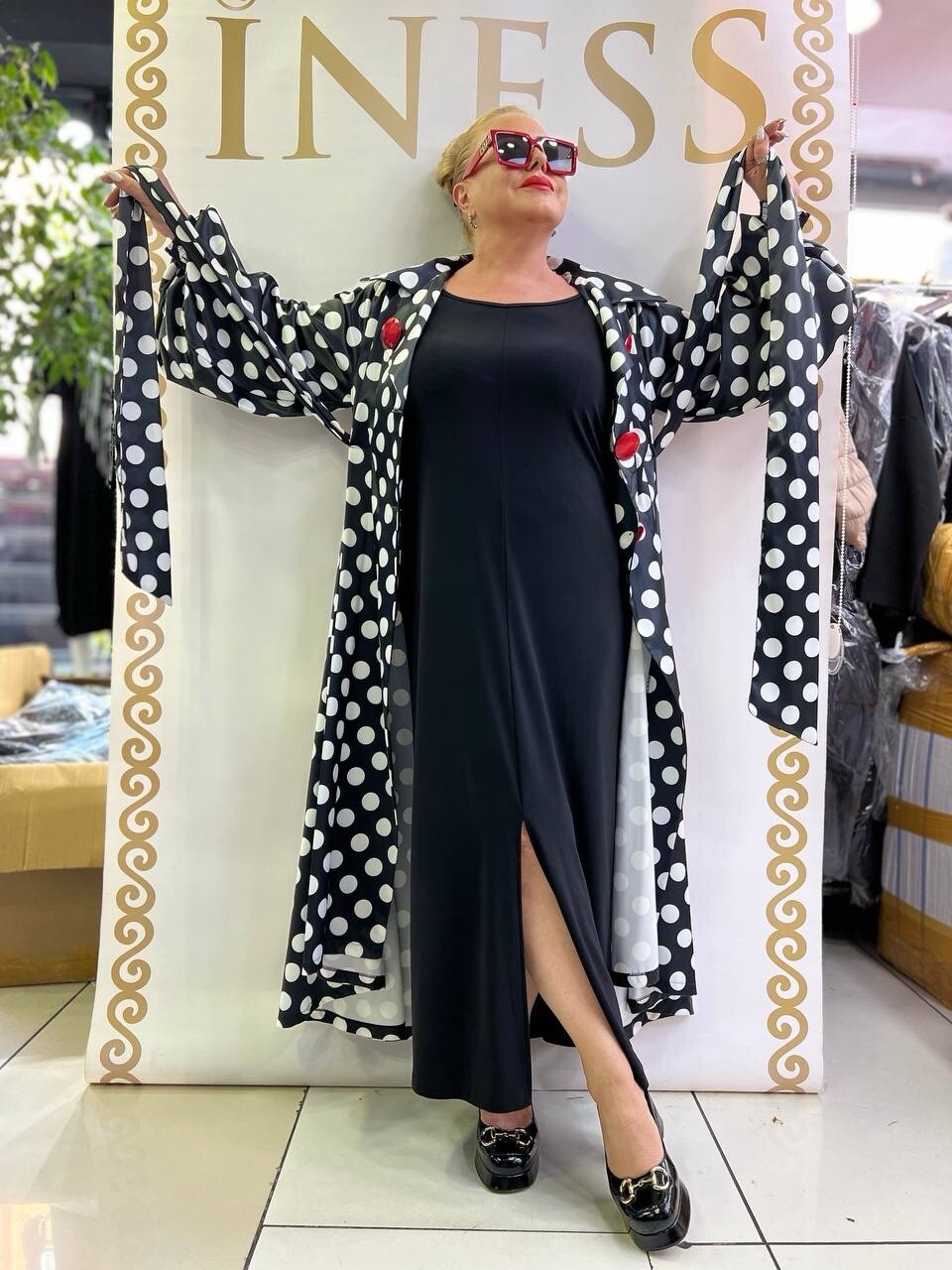 Carrillo 2 Pc Black Polka Dot Dress Set Sz 20/54 Plus Size Made In Turkey