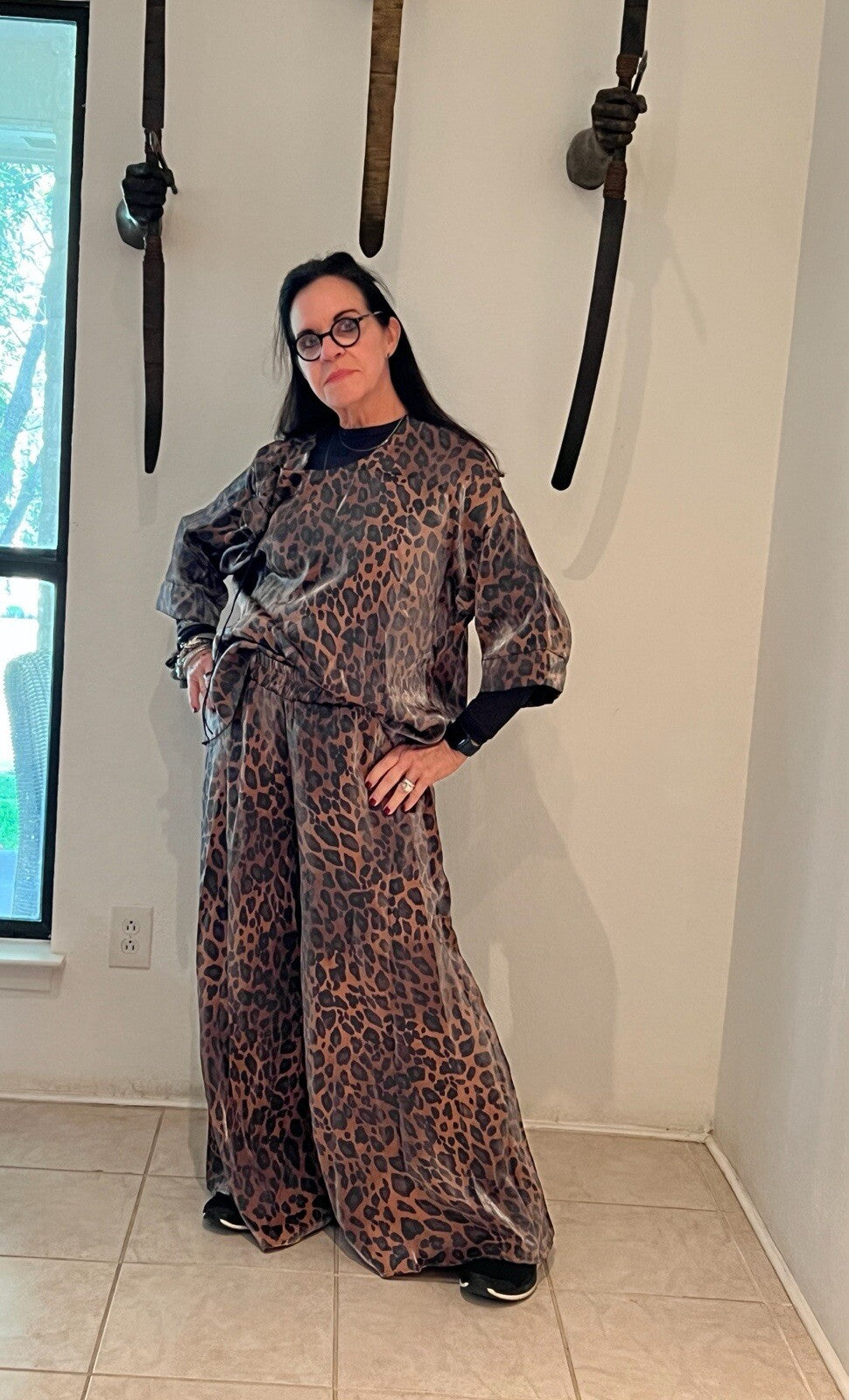 Darkwin 2-Piece Suit Sz 16/1 Made in Turkey Leopard Print Top & Pants