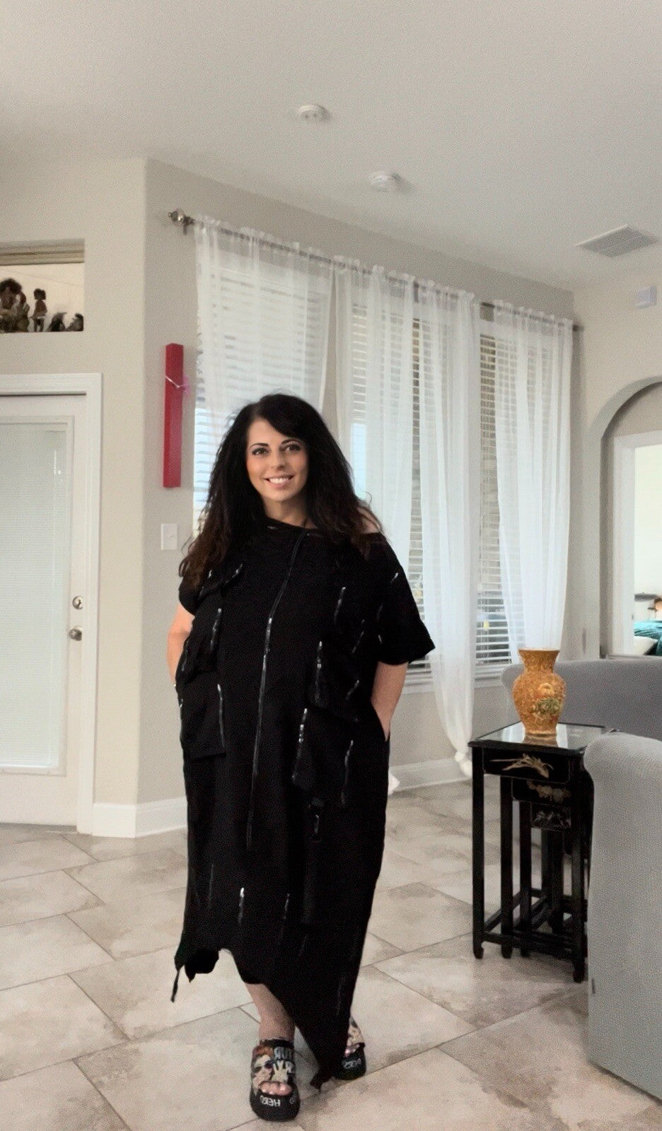 H4 Oversized Black Asymmetrical Dress Sz 16-18/36 Plus Size Made in Turkey