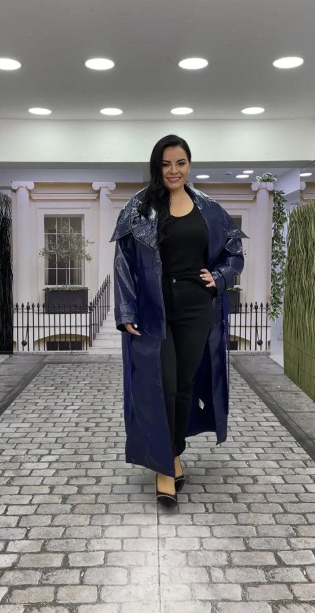 Darkwin Eco Leather Brilliant Blue Coat Sz 20 Made in Turkey