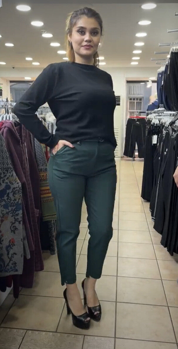 Zanessi Emerald Green Pants Sz 12/46 Belted Slim Fit Made In Turkey