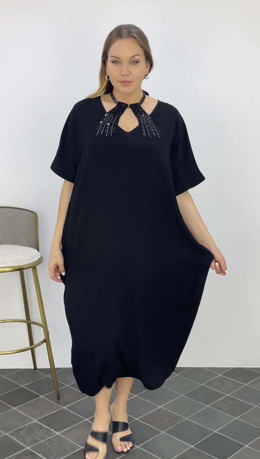 Darkwin Oversized Beaded Neck Dress Sz 22-24/2 Made in Turkey
