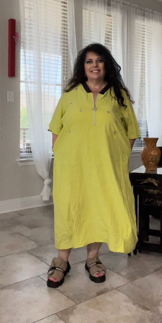 Darkwin Lime Zipper Dress, Sz 18-20/1 Made in Turkey