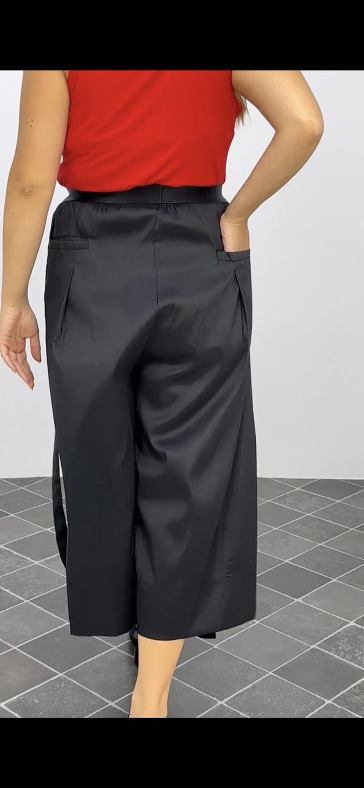 Darkwin Palazzo Pants Sz 18/1 Black Satin Wide Leg Made In Turkey