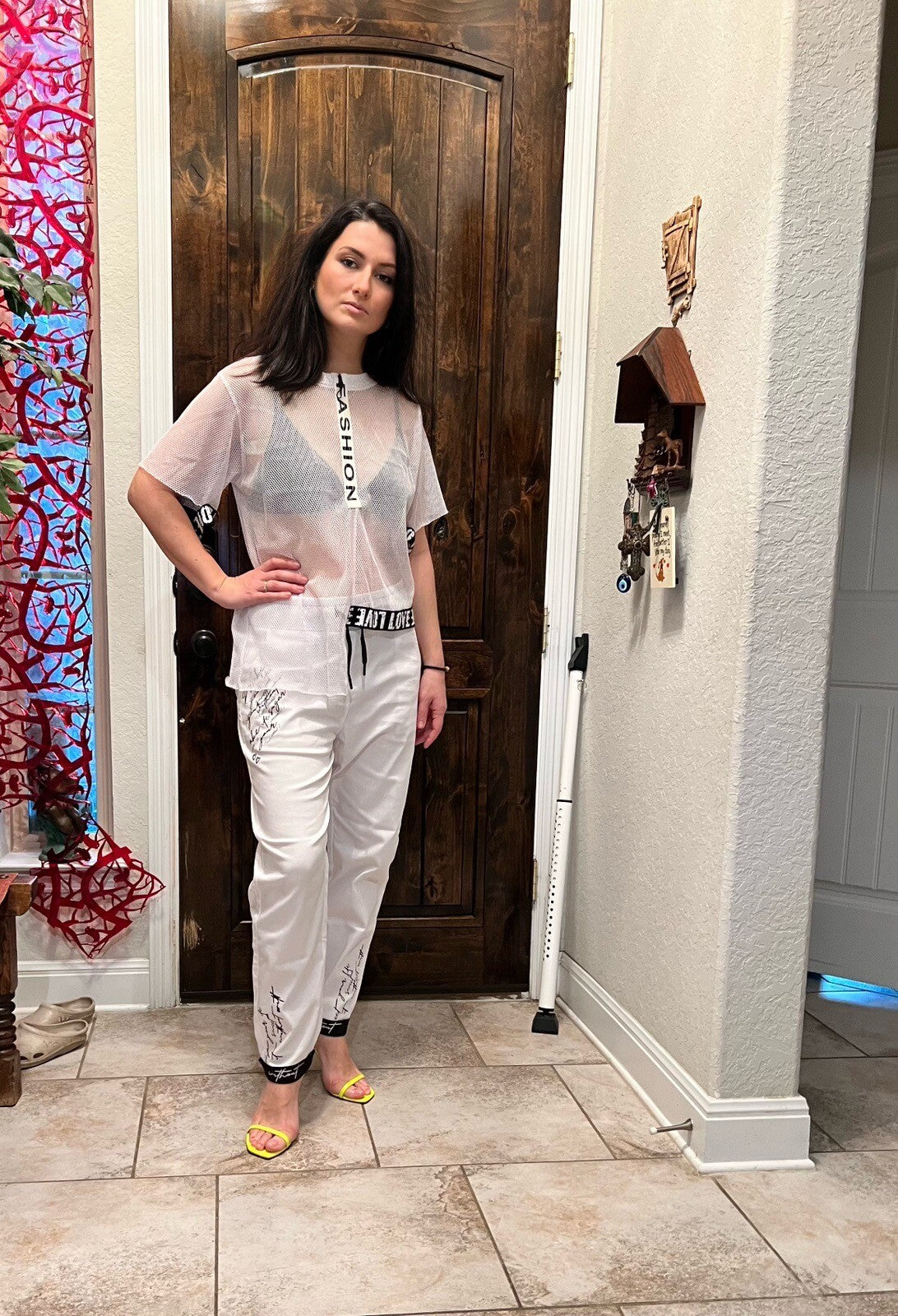 LaMaxx White Pants Sz 10/46 LOVE Trim Sporty Chic Made In Turkey