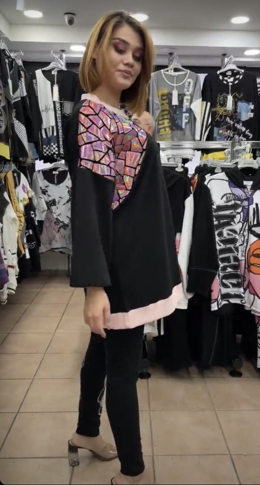 LaVelina Oversized Artistic Top Pink Black Mosaic Design Sz 20/50 Turkey