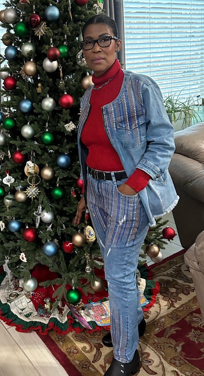 Presenta Women’s Jean Suit Sz 16/48 Made in Turkey Jacket & Pants Set