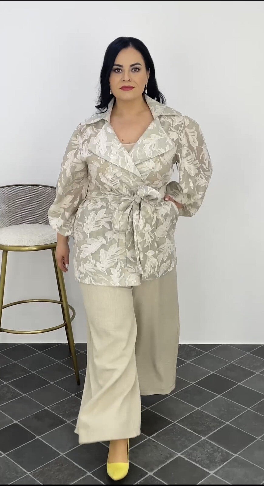 Darkwin 2 Pcs Suit, Belted Floral Top & Pants, Sz 20/2, Made In Turkey