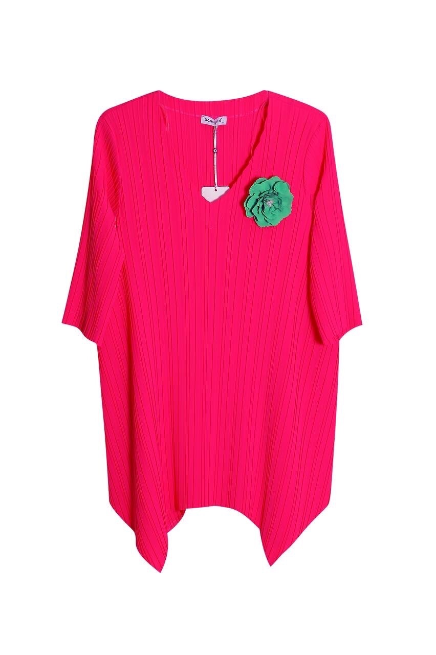 Darkwin Hot Pink 2 Pcs Pleated Suit, Asymmetrical Top & Pants, Sz XXL, Turkey