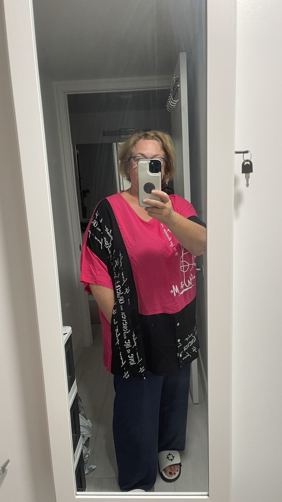 MyLifess Pink Black Abstract Oversized Top Sz 3XL/2 Made In Turkey