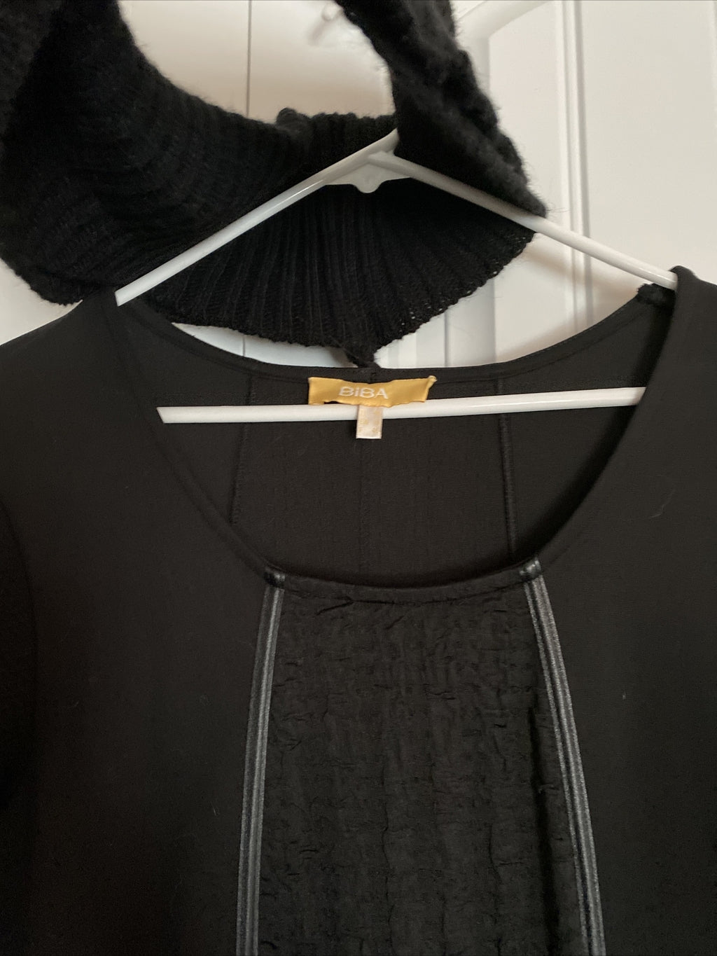 BiBA Black Knit Sweater Dress Sz 16 Cowl Neck Textured Panels Germany