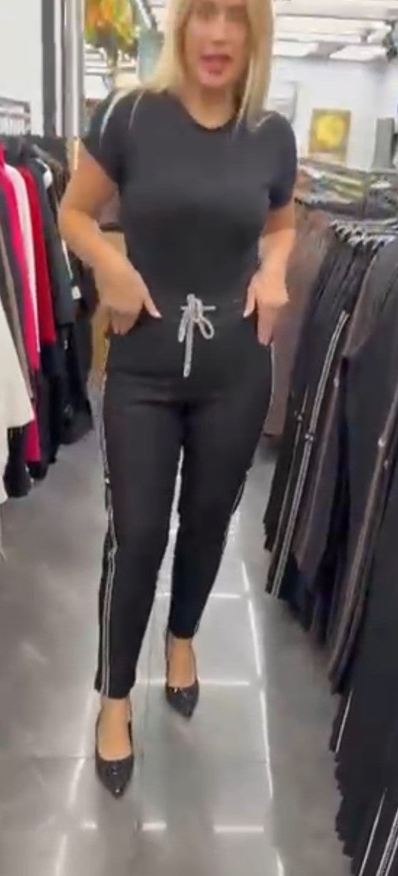 LaMaxx Black Pants Chain Side Trim Drawstring Waist Sz 12/42 Turkey