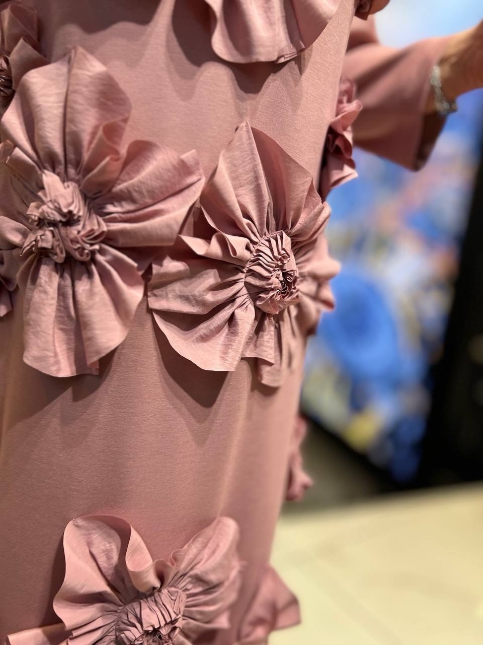 IZAR Rose Pink Floral Maxi Dress Sz 22/52 3D Flowers Cotton Blend Made Turkey