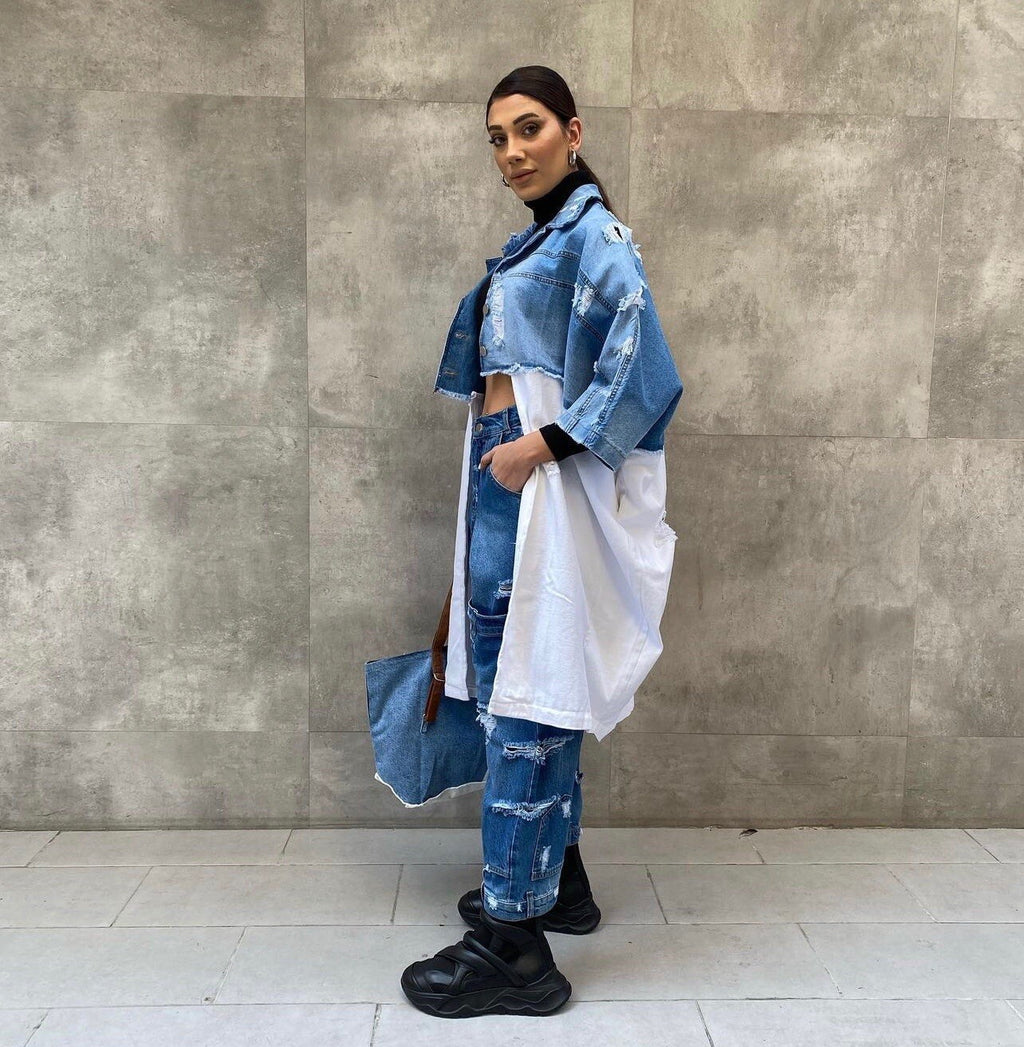 H4 Oversized Jean Jacket, One Size. Made In Turkey