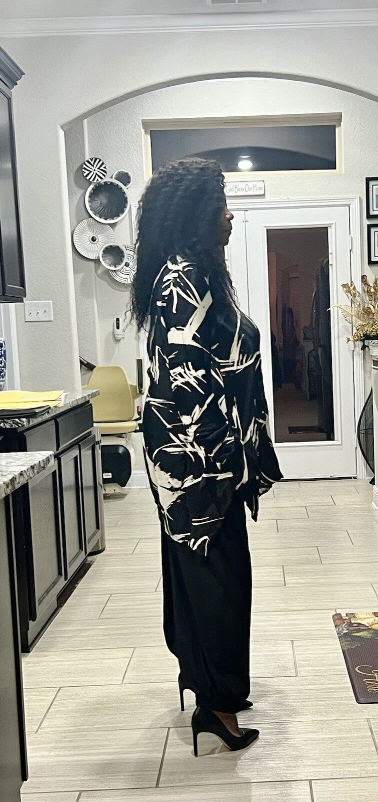 Alyans Black White Abstract Top Silky Oversized Blouse Sz 16 Made Turkey